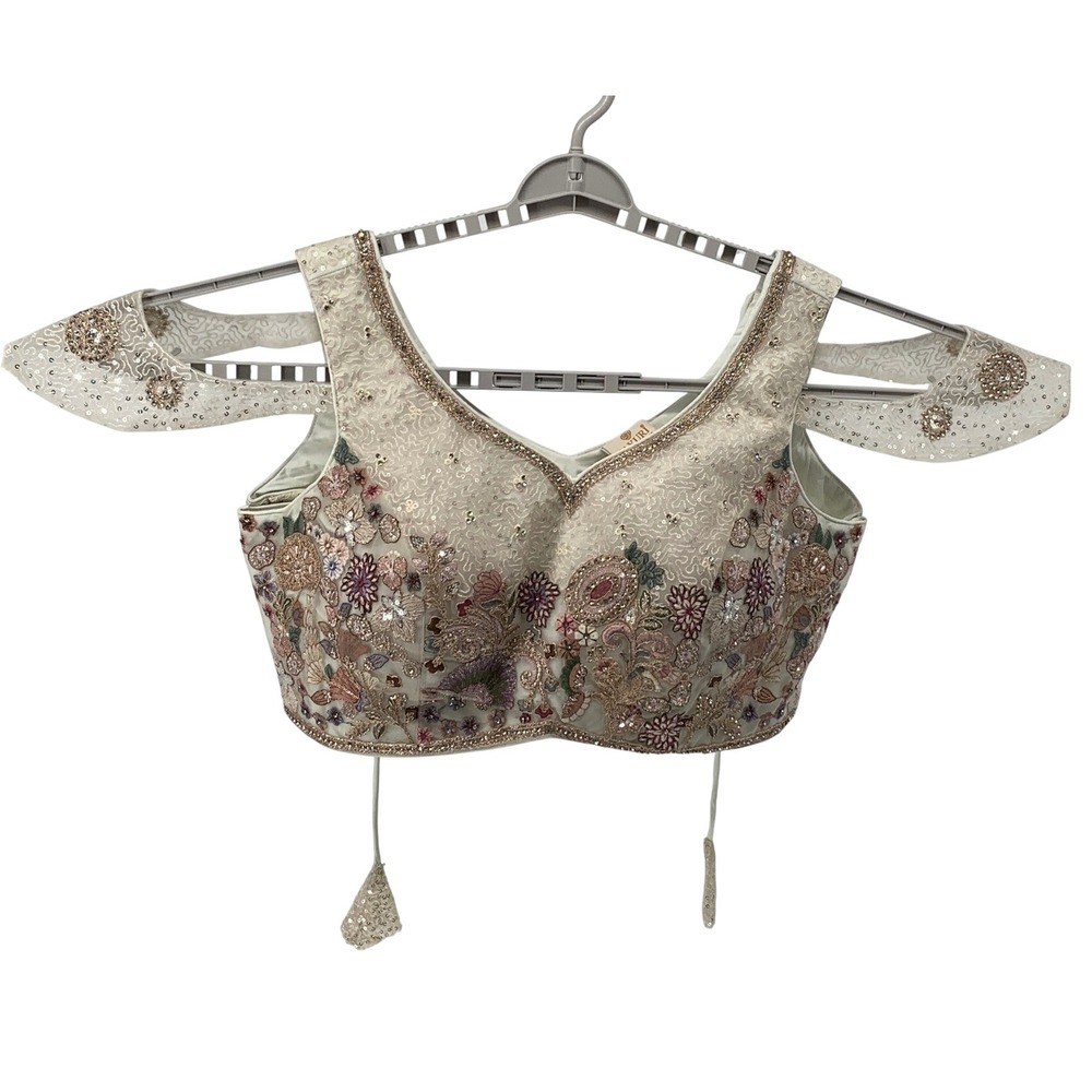 Sayuri size Large Embellished Choli Blouse Off Shoulder Floral Sequin Cream
